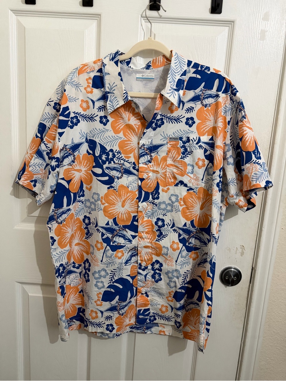 Columbia Short-Sleeve Hawaiian Floral Shirt - Blue & Orange